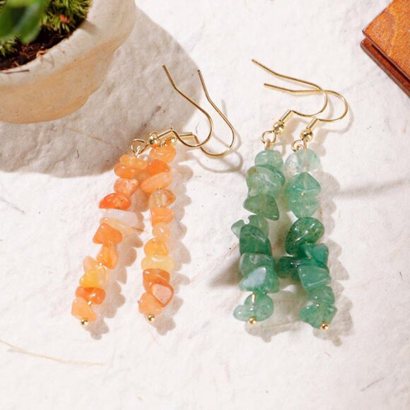 Natural crystal earrings handmade, healing gemstone dangle jewelry for women, un - Picture 3 of 3